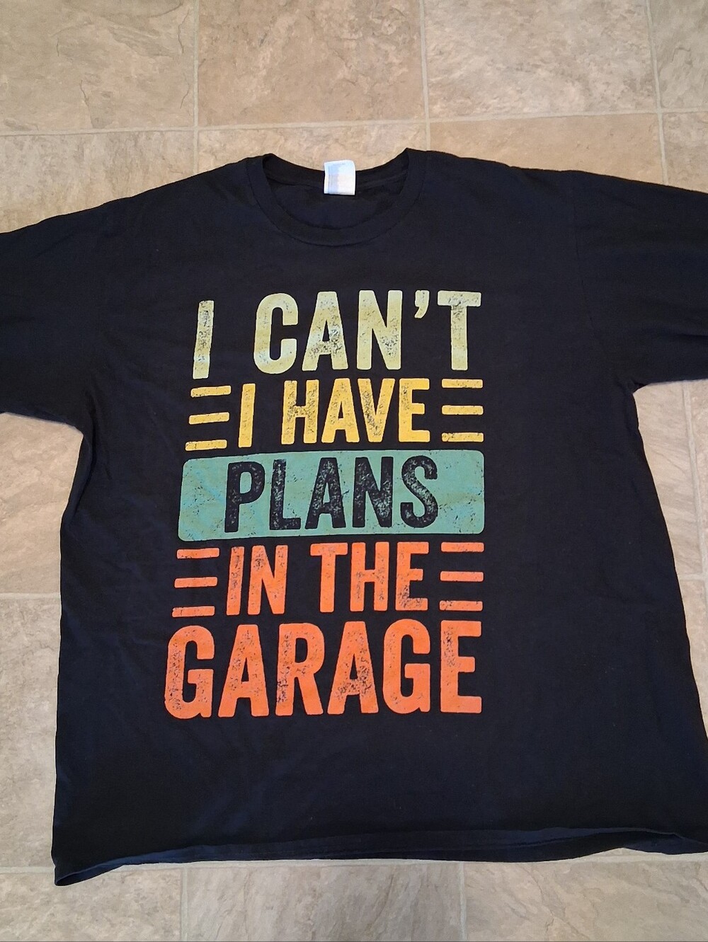Port & Company Graphic Black T Shirt Mens XL I Cant I Have Plans In The Garage